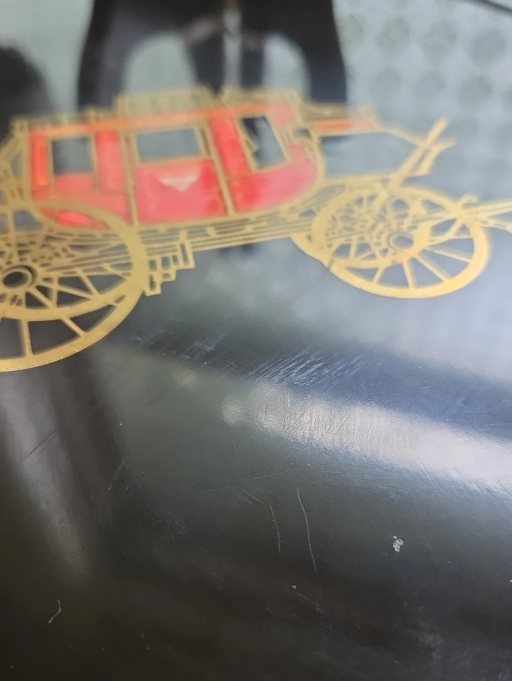 Vintage 1960's Couroc of Monte Decorative Tray with Gold & Red Stagecoach